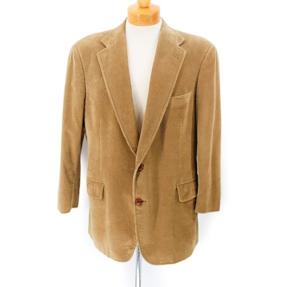 Brooks Brothers Tan Corduroy Blazer 48 Sport Coat Knot Buttons Notch Lapel Vtg - Picture 2 of 16